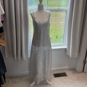 NEW w tag ZARA Silver Metallic Mesh Dress Sz M